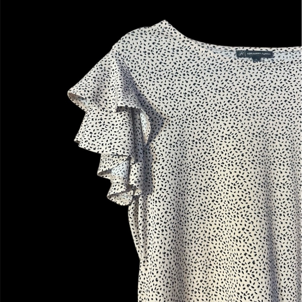 Adrianna Papell Speckled Cream Black Ruffle Tiered Sleeve Blouse Medium - Picture 3 of 8